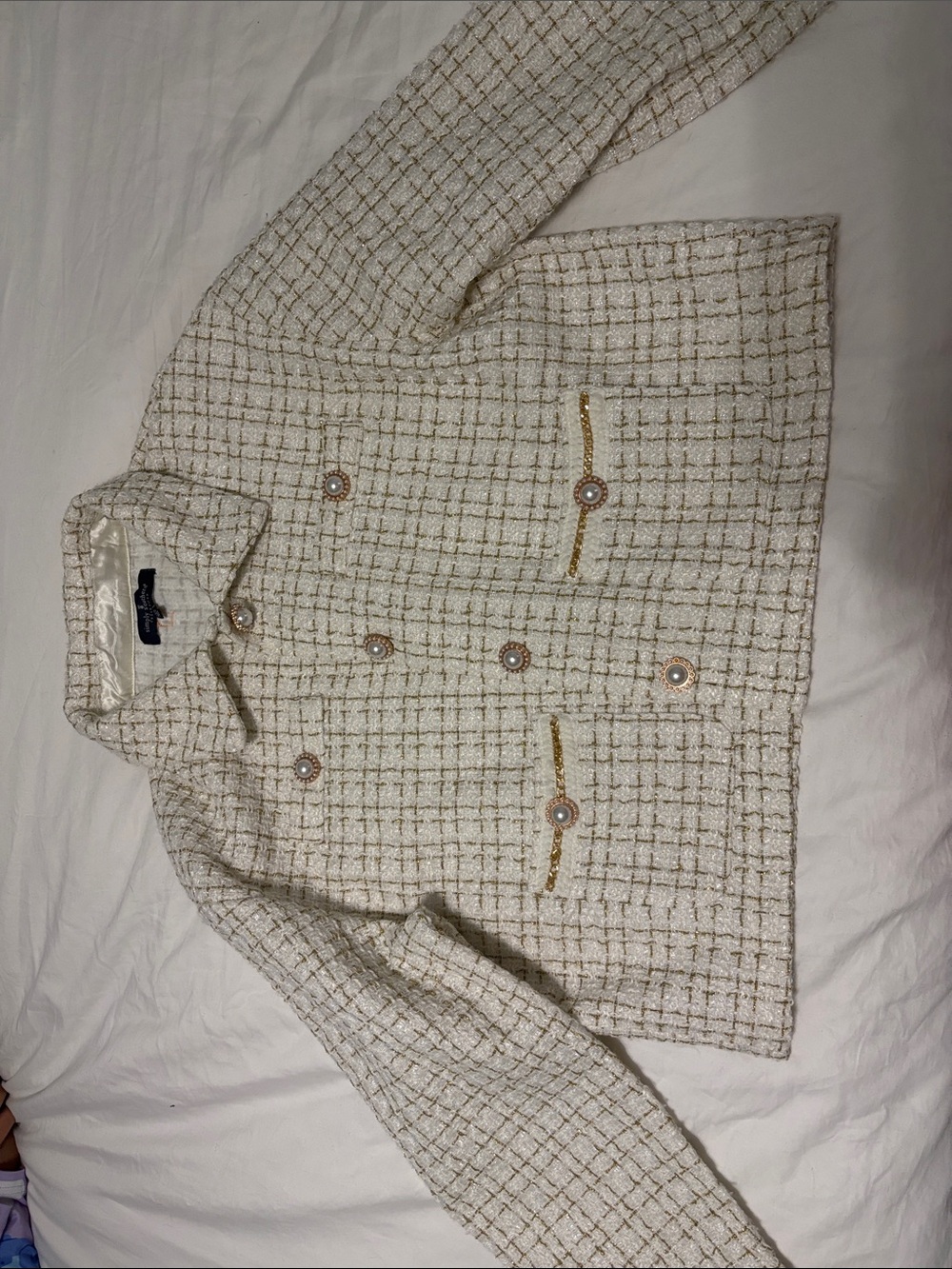 Simply Southern Cream Tweed Jacket with Gold Accents